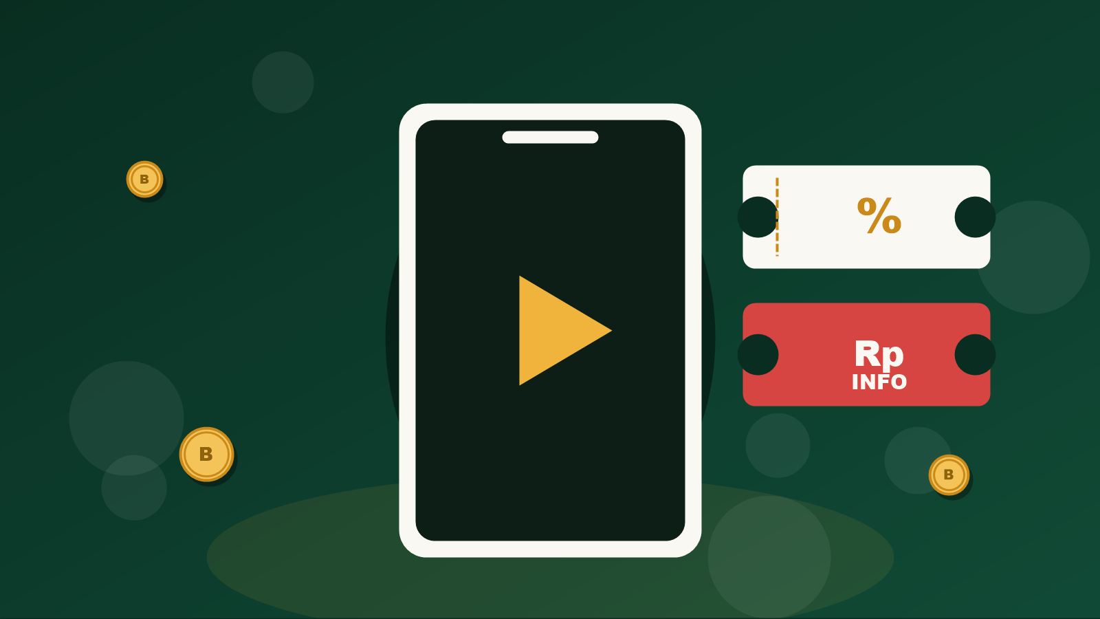 Ilustrasi ponsel dengan tombol putar dan tiket promo, melambangkan portal informasi yang mudah diakses seluler