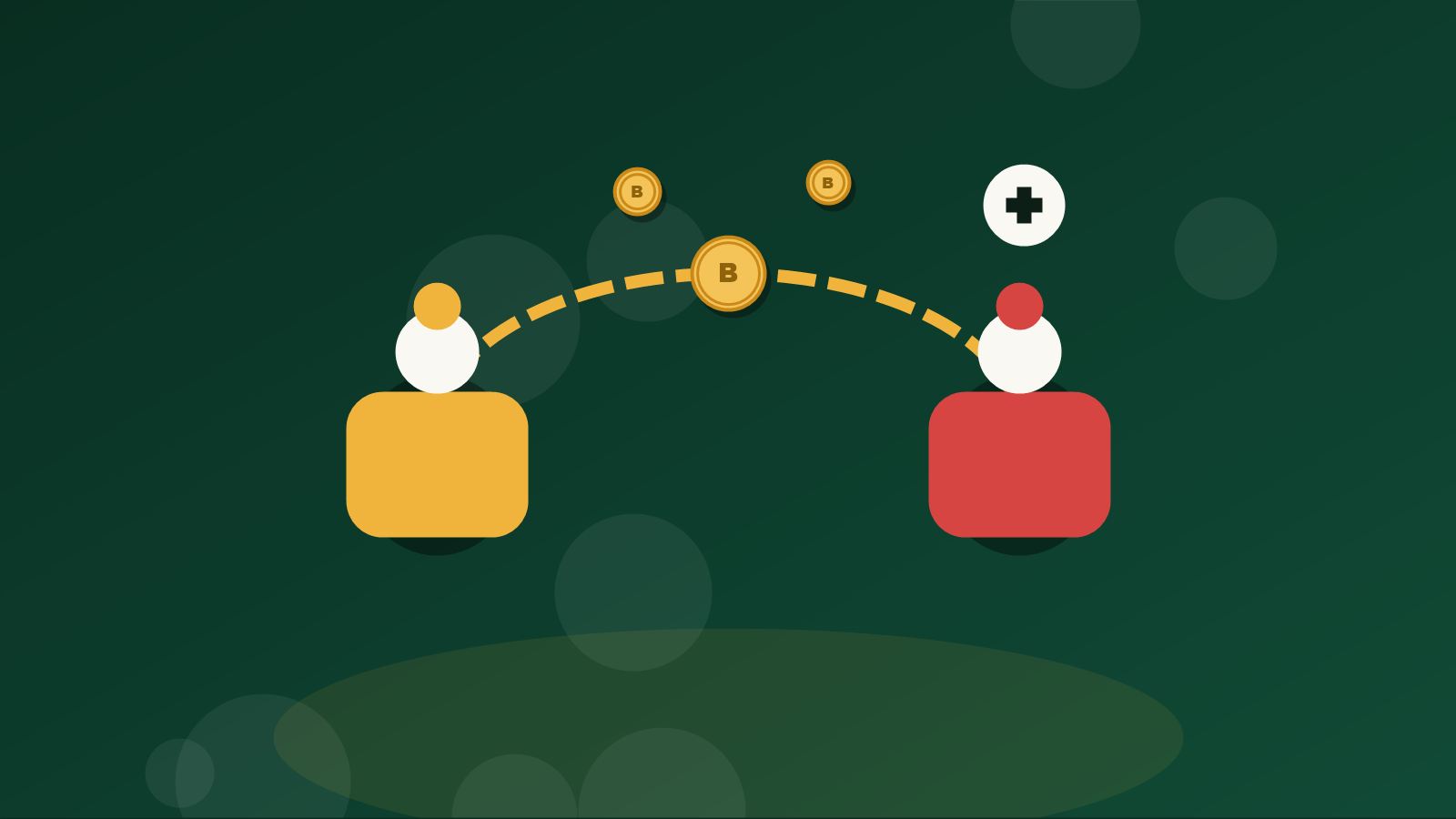 Ilustrasi dua profil pengguna yang terhubung dengan koin untuk panduan bonus referral