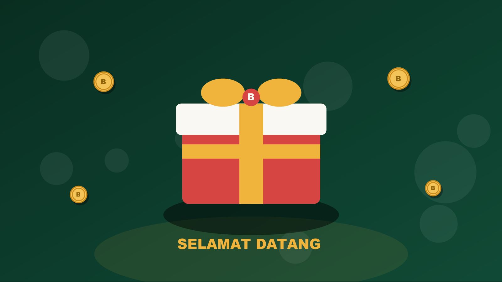Ilustrasi kotak hadiah dengan pita emas untuk kategori bonus member baru